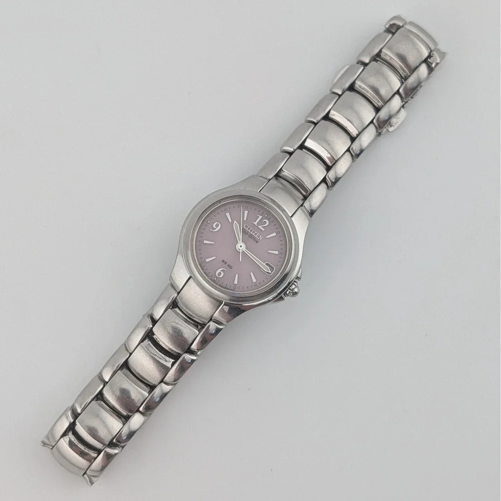 Citizen Eco-Drive Chandler Silhouette Watch S039941 Date Pink Sunburst Xtra Link